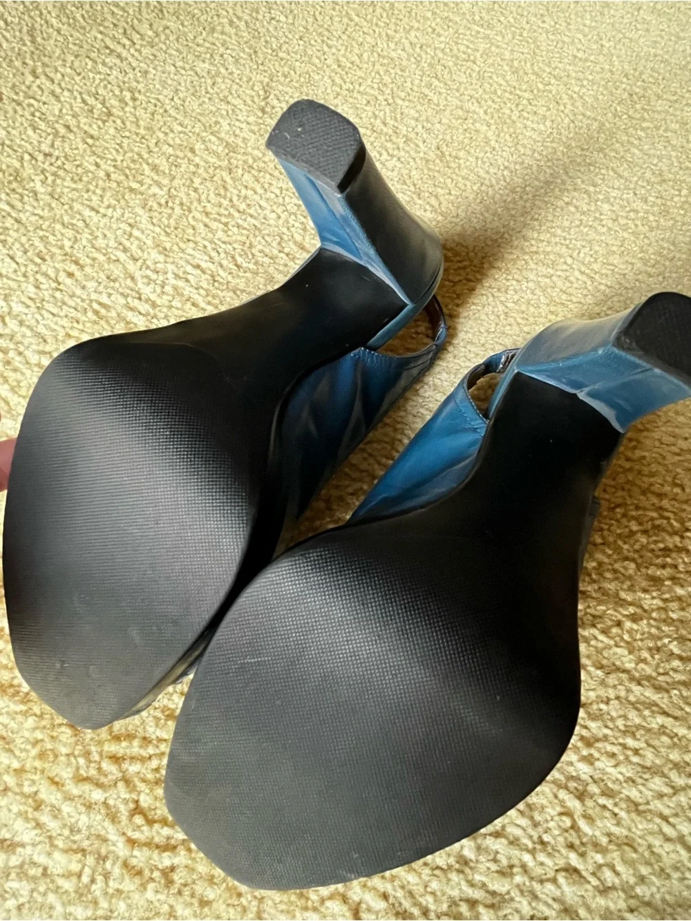 Alfani Vintage Y2K Teal Blue Slingback Peep-Toe Pumps with Black Buckle